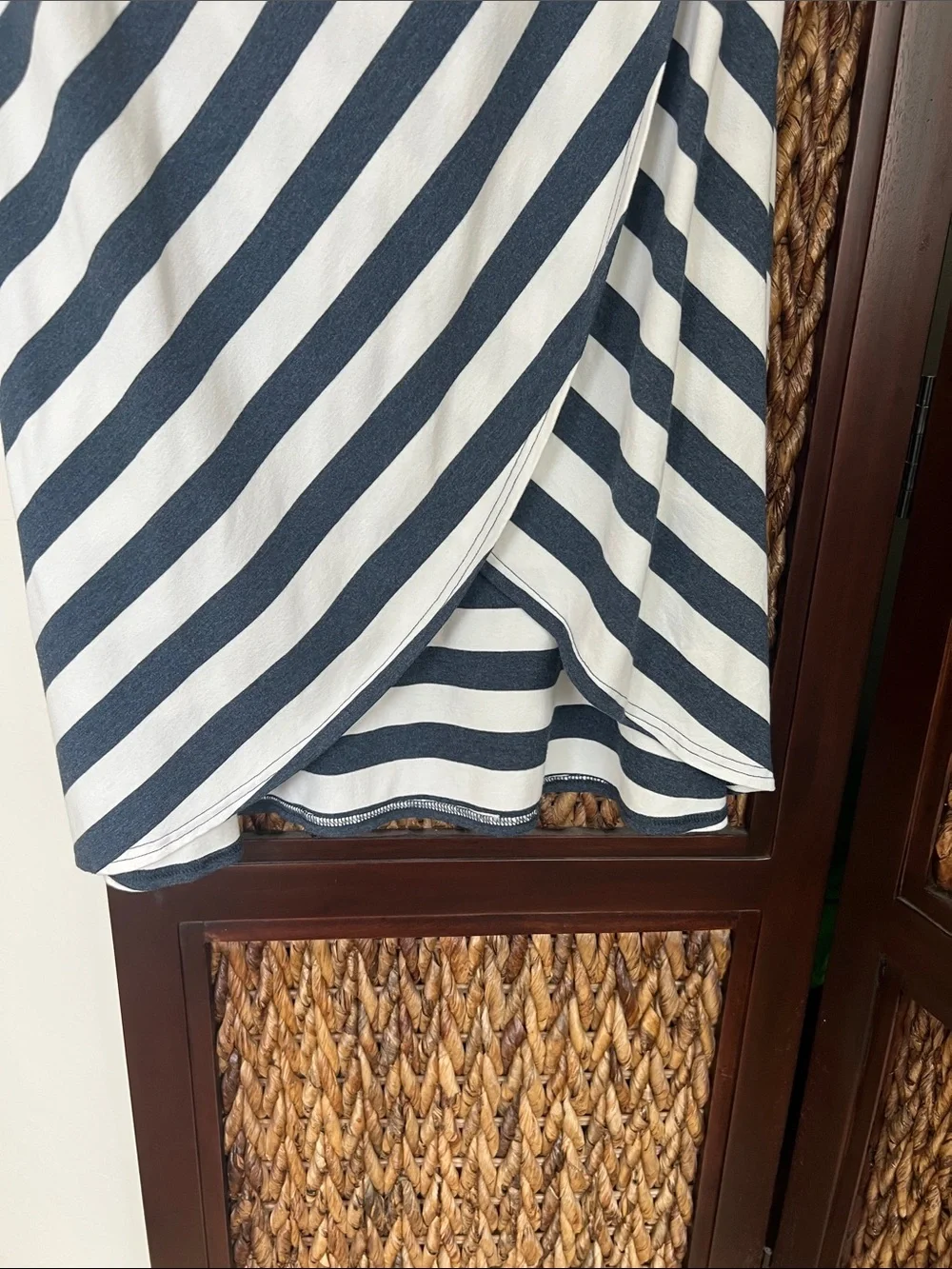 Athleta Navy and White Diagonal Stripe Wrap Skirt size small